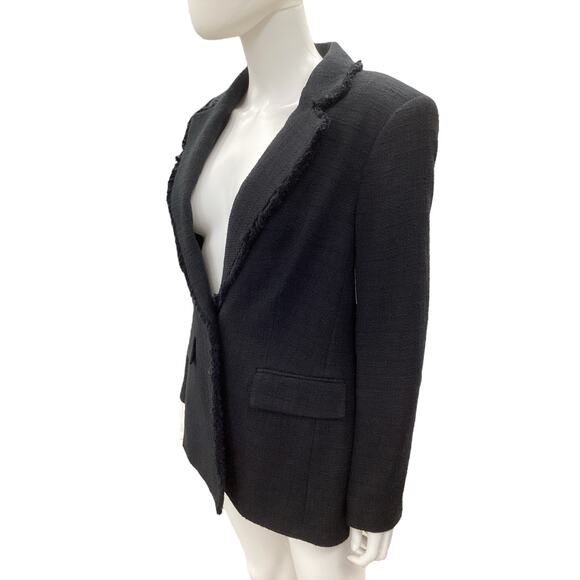 Karl Lagerfeld Paris Blazer Women’s Size 6 Cotton Blend Raw Hemline Black - Picture 2 of 5
